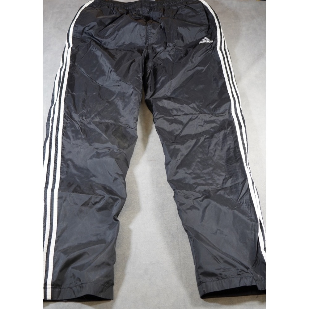 Vintage Adidas Lined Track Pants Mens L Black 3 Stripe Pockets Zip Hem